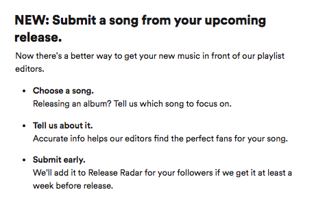 Envía directamente una canción a Spotify para que la valoren para playlists
